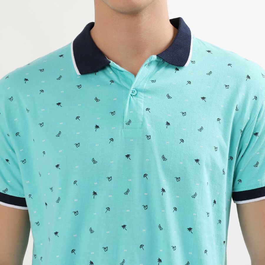Men's Light Mint Green Cotton Polo Collar Casual T-Shirt, Light Green, large image number null
