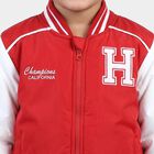 Boys Maroon Stand Collar Varsity Jacket, मरून, small