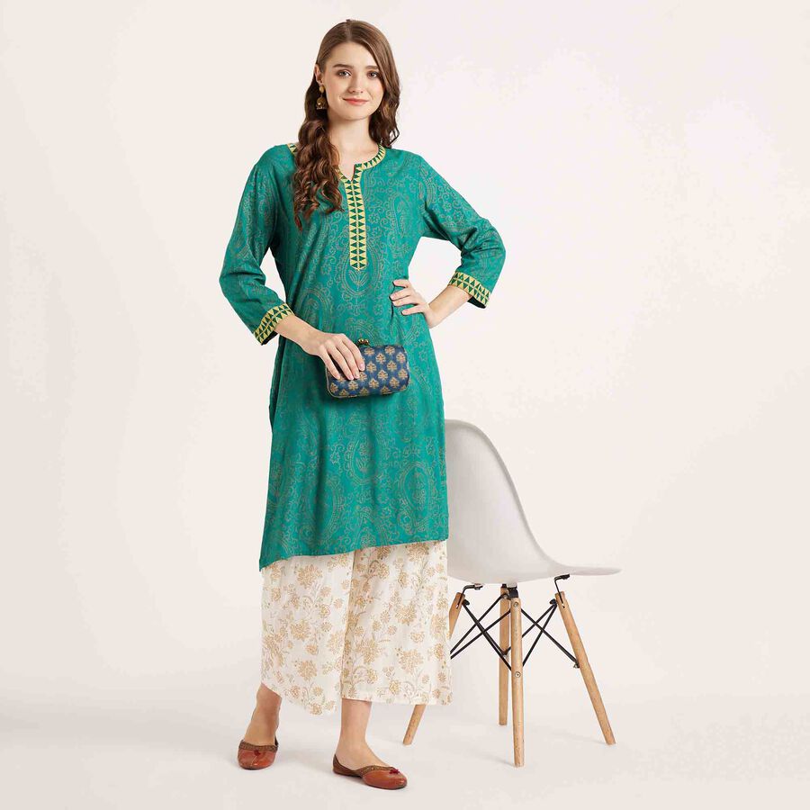 Printed 3/4th Sleeve Kurta, Dark Green, large image number null