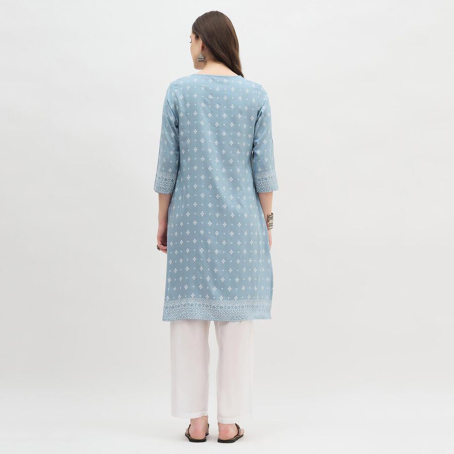 Women's Sky Blue Tie-Up Neck Printed Kurti, Light Grey, large