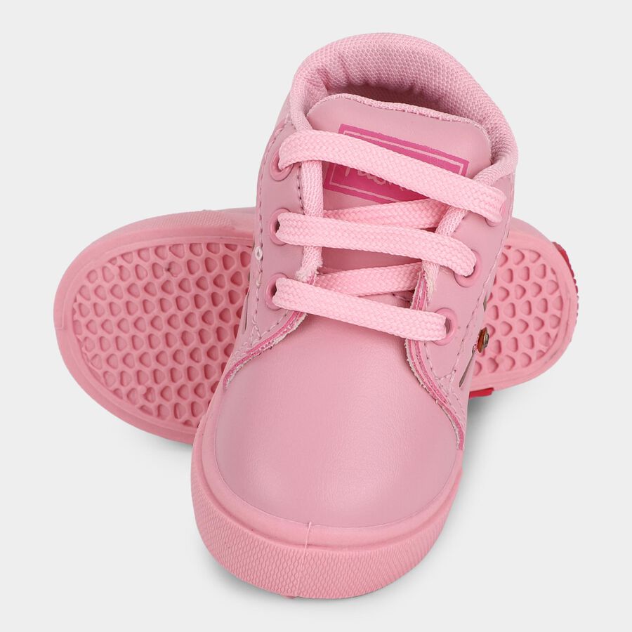 Girls Soft Baby Pink Lace-Up Casual Shoes, गुलाबी, large image number null