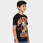 Boys' Black Cotton Round Neck Graphic Printed T-Shirt, Black, small