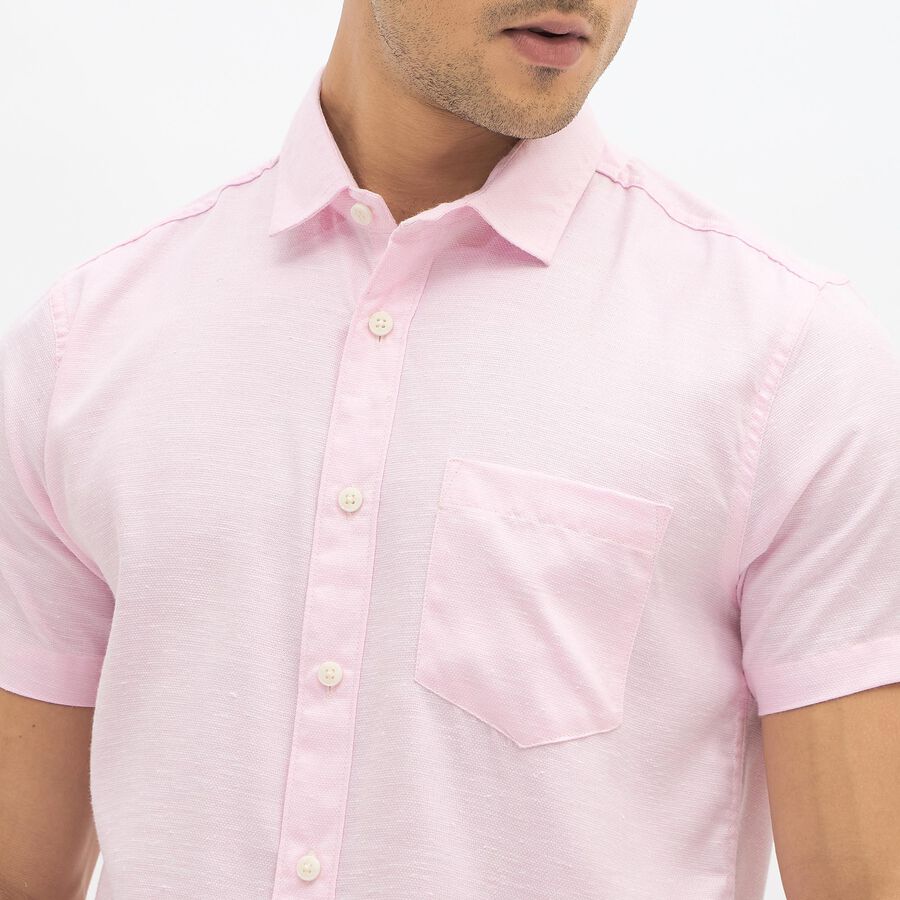 Men's Light Pink Slim Fit Half Sleeve Classic Casual Shirt, Pink, large image number null