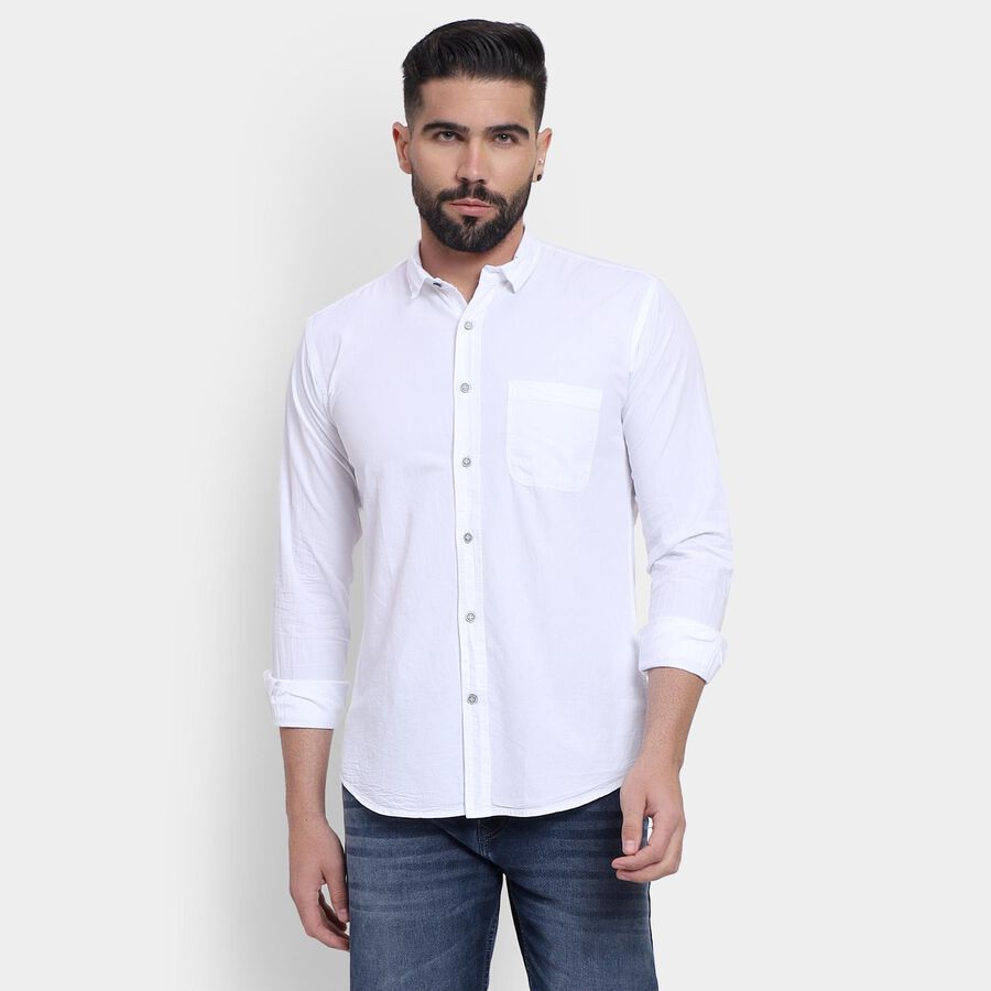 Men's 100% Cotton Casual Shirt, सफ़ेद, large