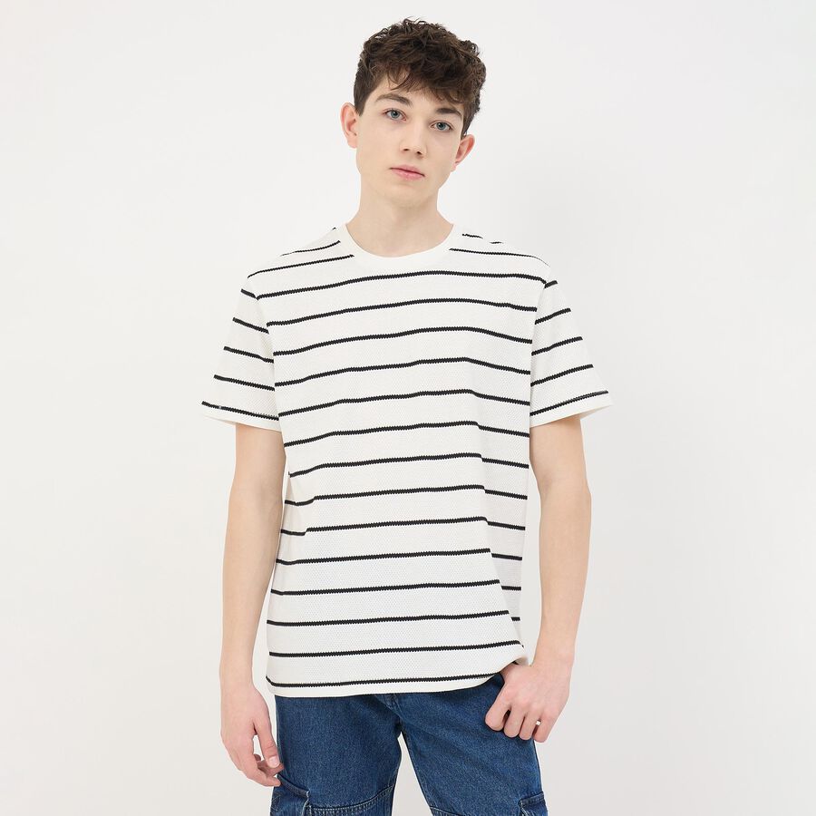 Men's Snow White Round Neck Casual T-Shirt, White, large