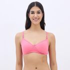 Women's Soft Pink Cotton V-Neck Basic Bra, मूँगा (कोरल), small image number null