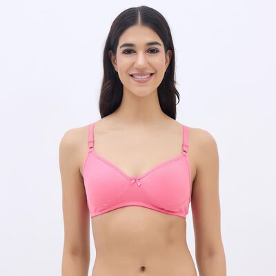 Women's Soft Pink Cotton V-Neck Basic Bra