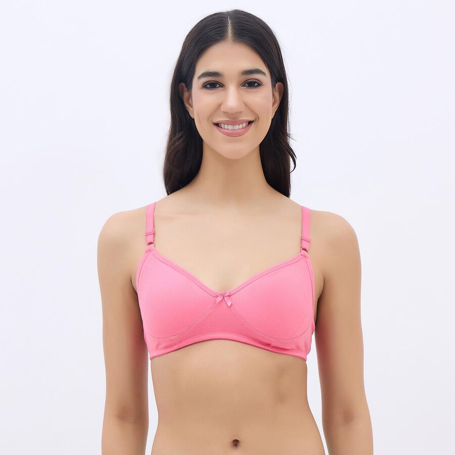Women's Soft Pink Cotton V-Neck Basic Bra, मूँगा (कोरल), large image number null
