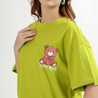 Women's Lime Green Cotton Round Neck Casual T-Shirt, Neon Green, small