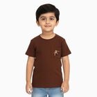 Boys Deep Brown Crew Neck Casual T-Shirt, भूरा, small image number null