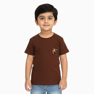 Boys Deep Brown Crew Neck Casual T-Shirt