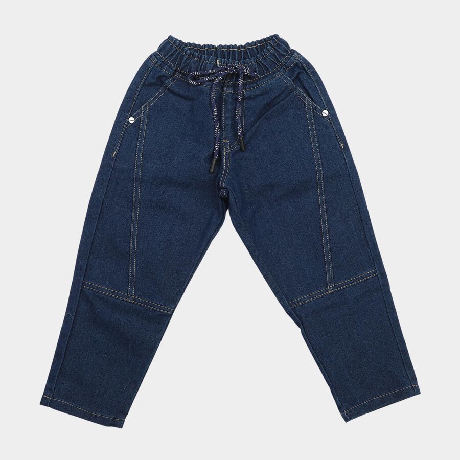 Boys' Navy Blue Relaxed Fit Drawstring Jeans, Dark Blue, large