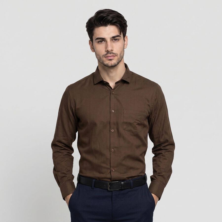 Men's Brown Formal Shirt, Brown, large