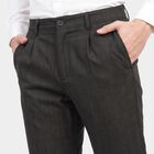 Men's Black Slim Fit Textured Chino Trousers, Black, small