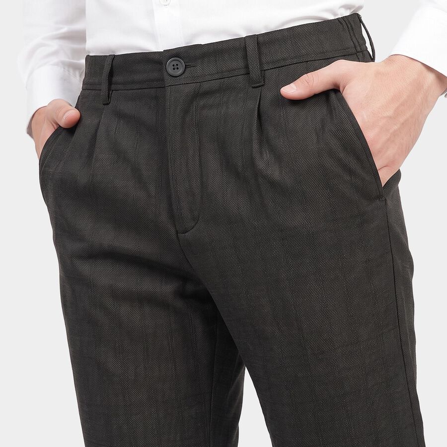 Men's Black Slim Fit Textured Chino Trousers, Black, large