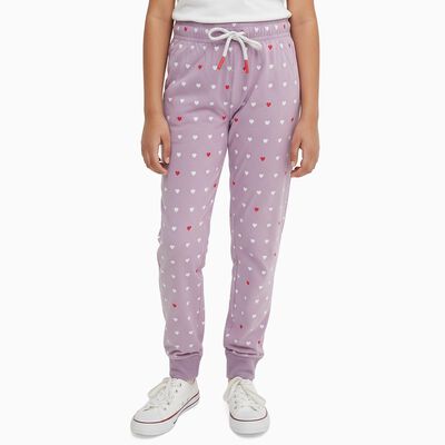 Girls' Lavender Heart Print Cotton Blend Pyjama