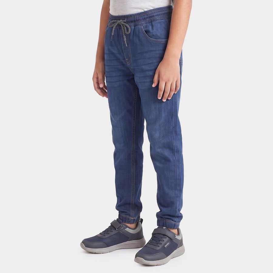 Boys Blue Jogger Fit Washed Jeans, मध्यम नीला, large