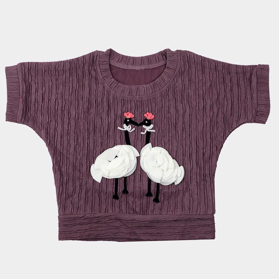 Girls' Muted Plum Purple Round Neck Casual T-Shirt, Purple, large