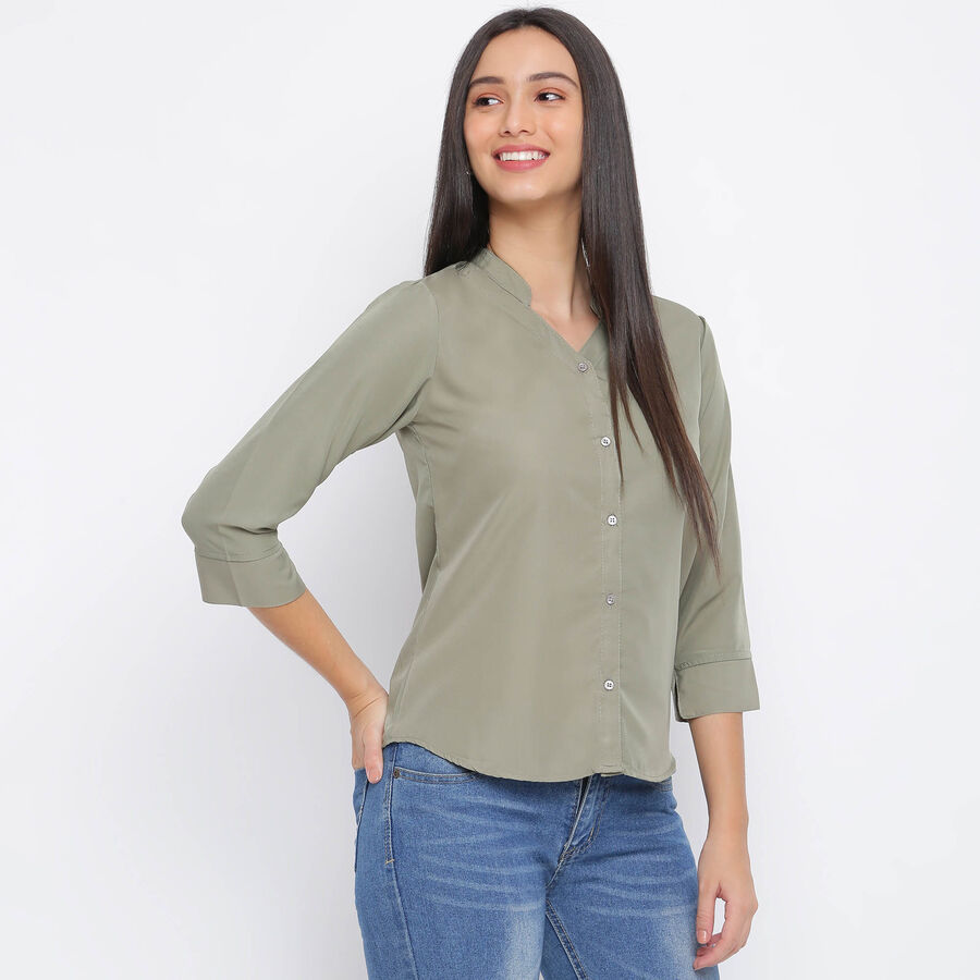 Solid 3/4th Sleeves Shirt, Olive, large image number null