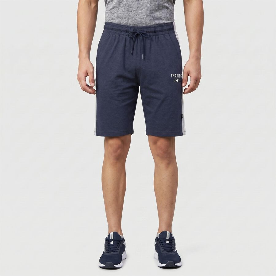 Men's Navy Blue Regular Fit Printed Jamaican Shorts, मध्यम नीला, large