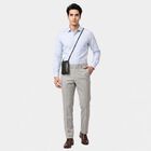 Men's Grey Flat-Front Formal Trousers, Light Grey, small