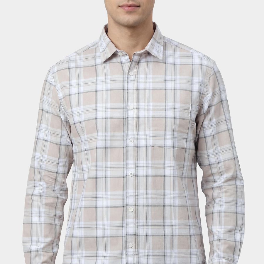 Men's Beige Cotton Spread Collar Casual Shirt, गहरा पीला, large