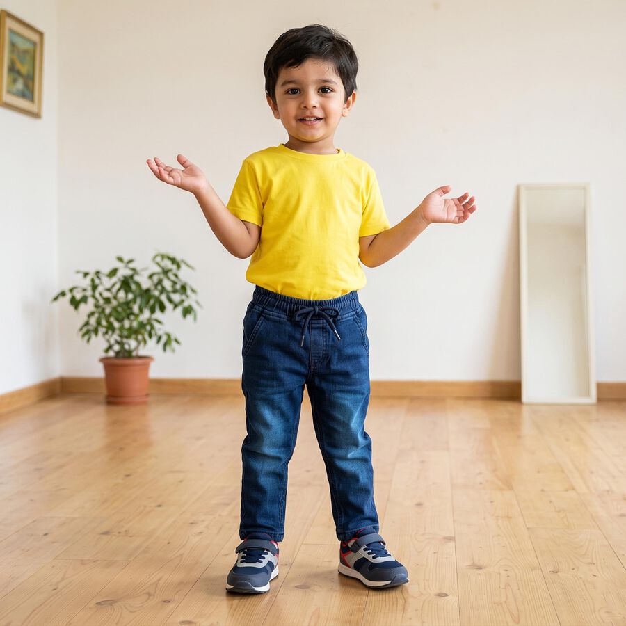 Boys' Navy Blue Straight Fit Washed Jeans, गहरा नीला, large