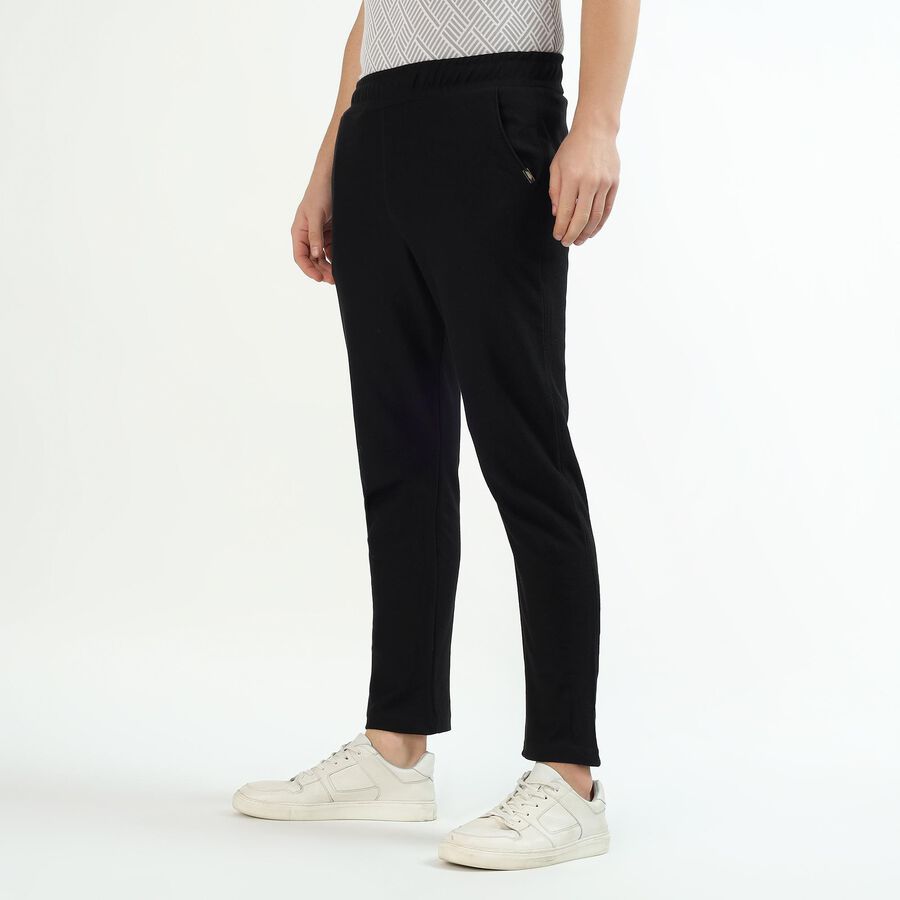 Men's Jet Black Slim Fit Tapered Track Pants, Black, large