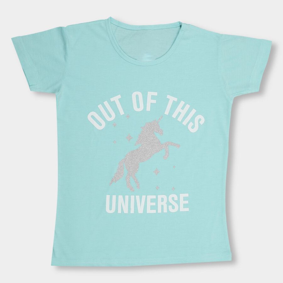 Girls' T-Shirt , एक्वा, large