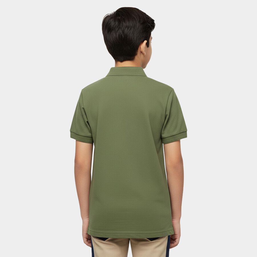 Boys Olive Round Neck Casual Half Sleeve T-Shirt, Olive, large