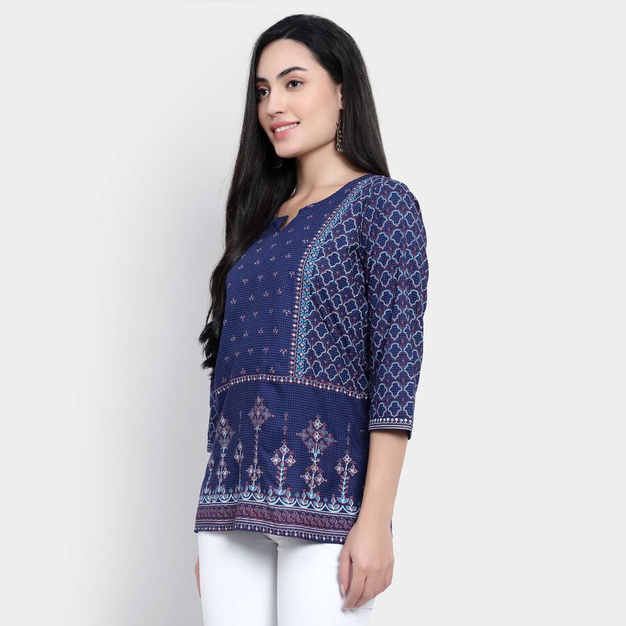 All Over Print Straight Kurti, Navy Blue, large image number null