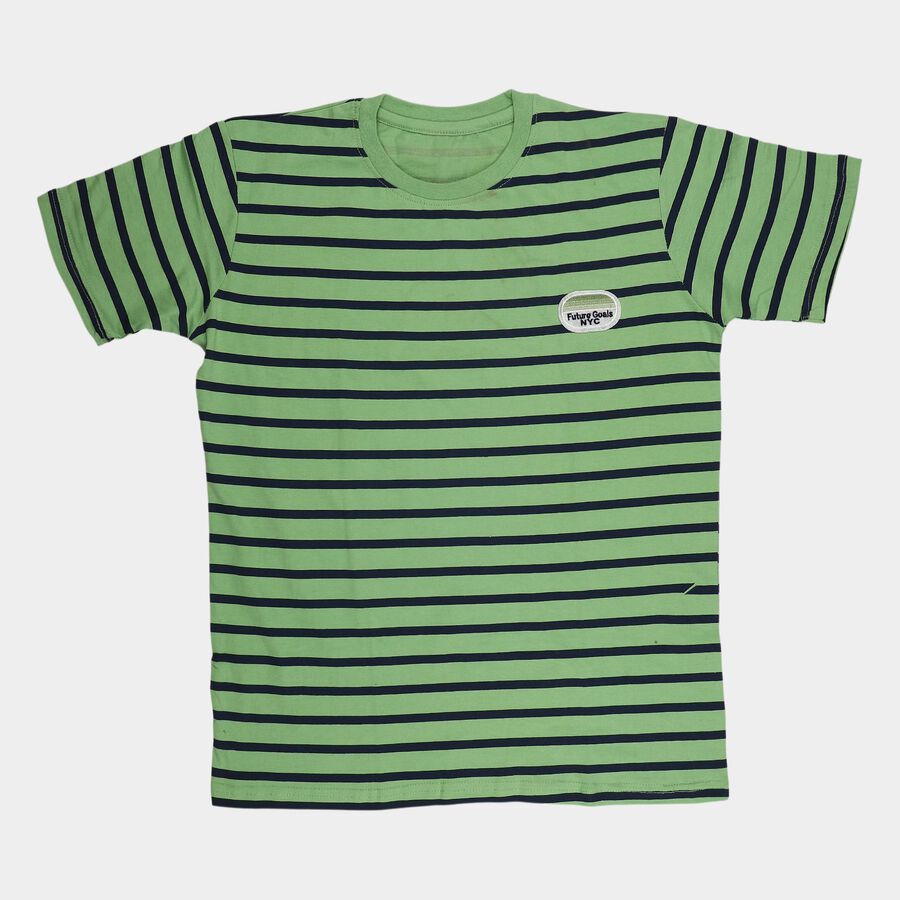 Boys Green Round Neck Casual Boys T-Shirt, हल्का हरा, large