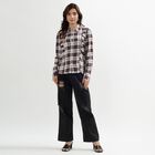 Ladies' White Checked Classic Collar Casual Shirt, Off White, small image number null