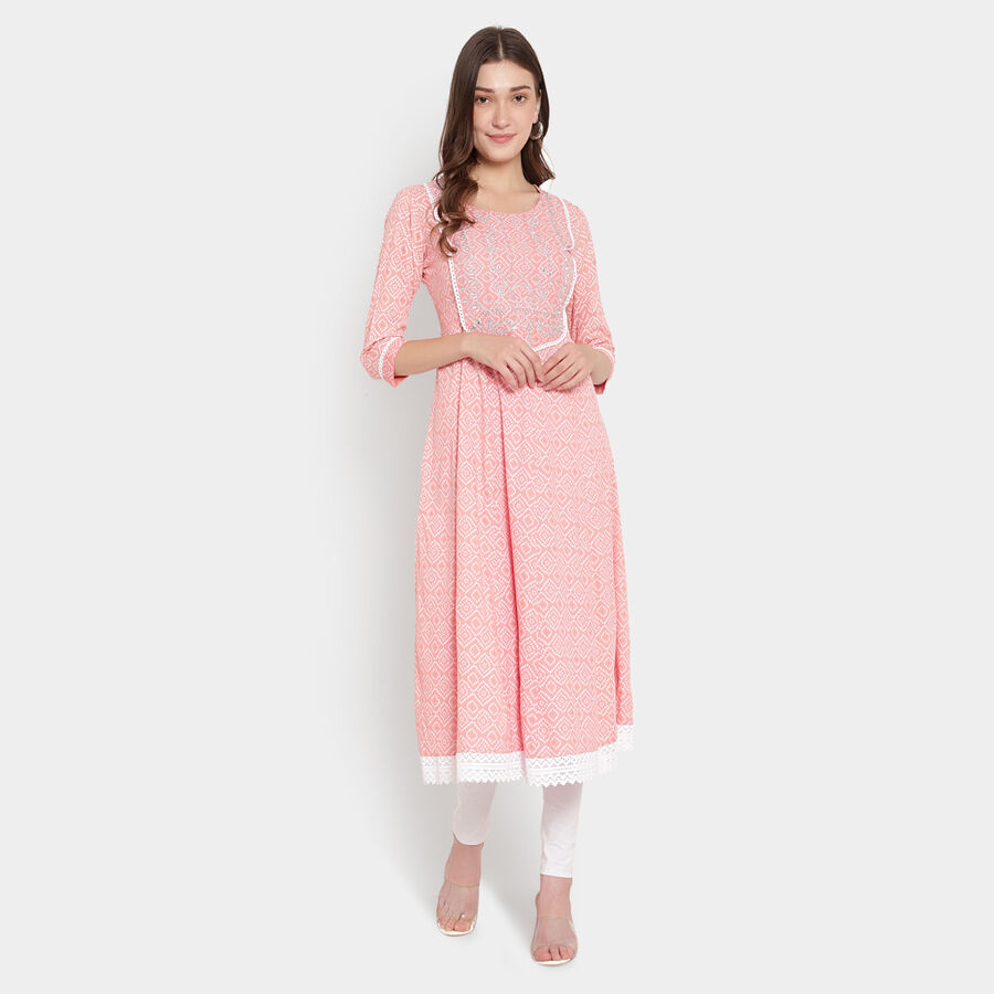 Embroidered 3/4Th Sleeves Kurta, Light Pink, large image number null