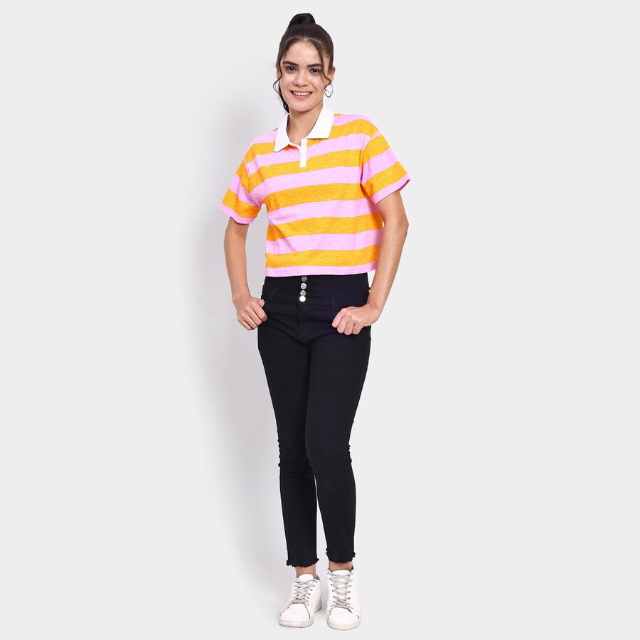 Ladies' 100% Cotton Crop  Top, गुलाबी, large image number null