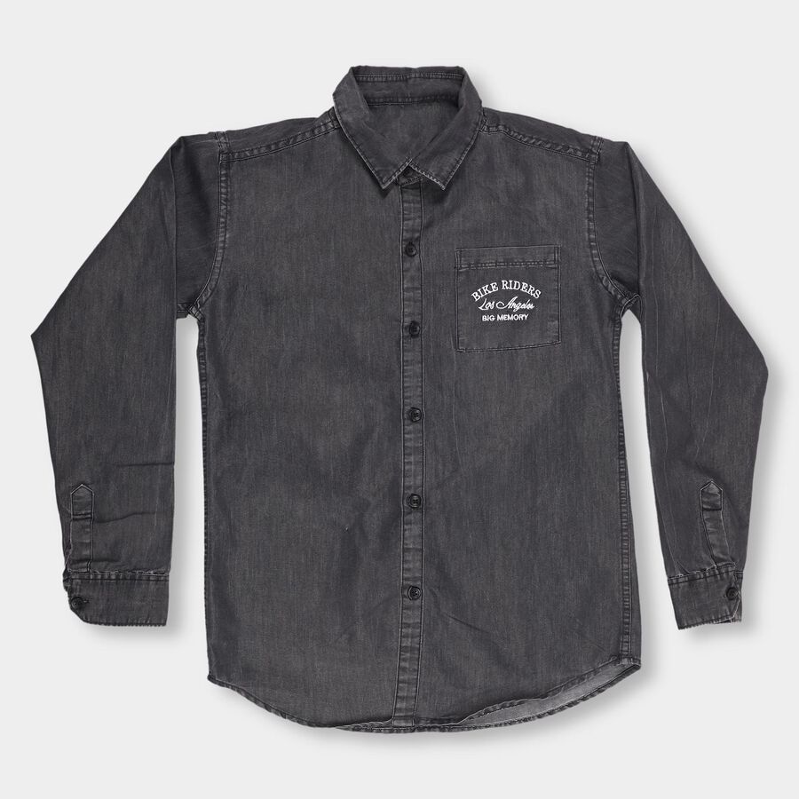 Boys Dusty Charcoal Black Classic Casual Shirt, काला, large image number null