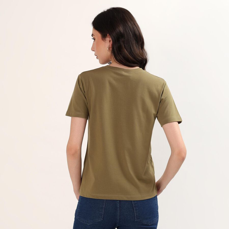 Women's Olive Round Neck Graphic Printed T-Shirt, Olive, large