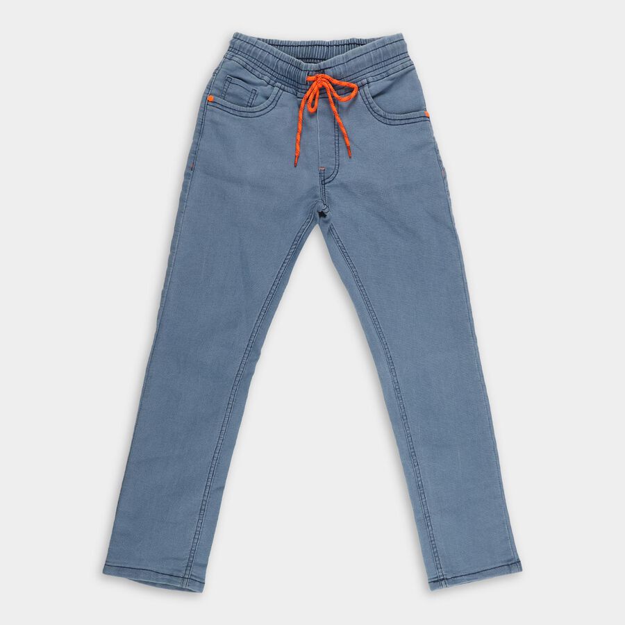 Boys' Muted Steel Blue Slim Fit Jogger Jeans, Mid Blue, large image number null