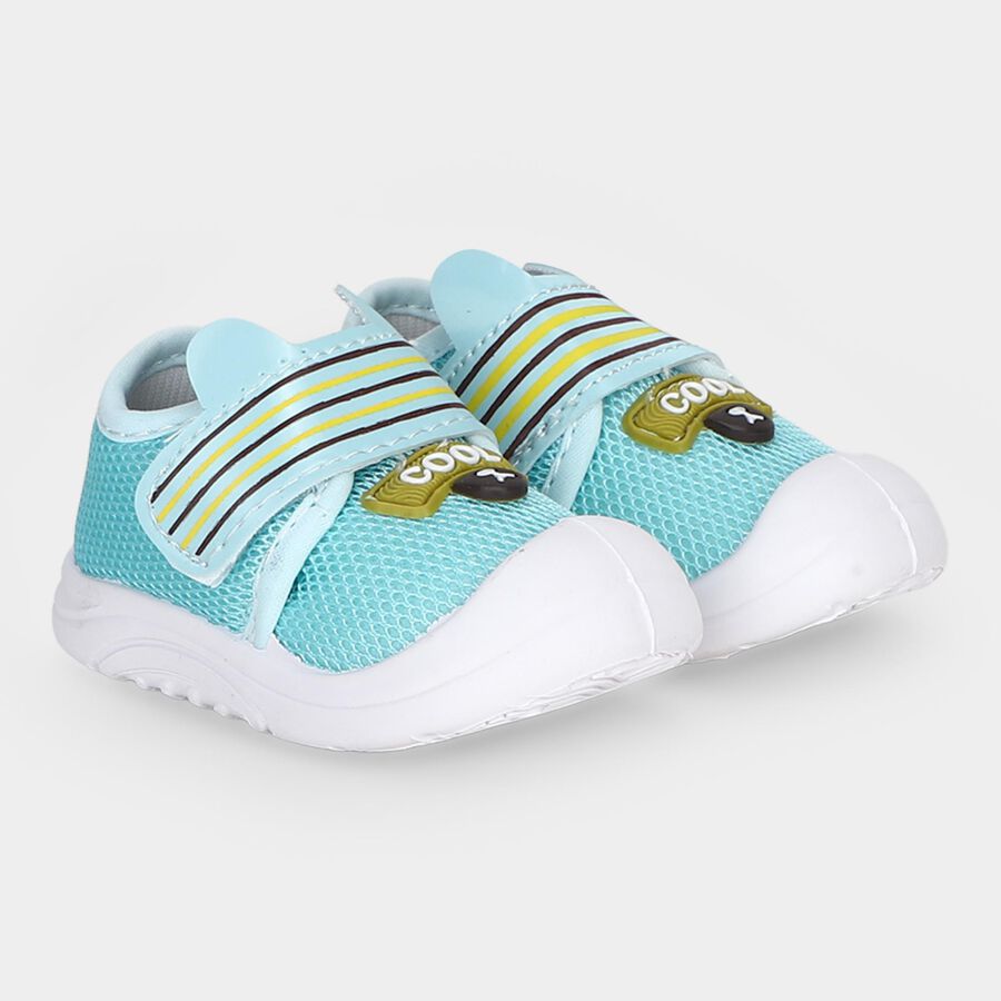 Boys' Light Blue Velcro Strap Sneakers, नीला, large
