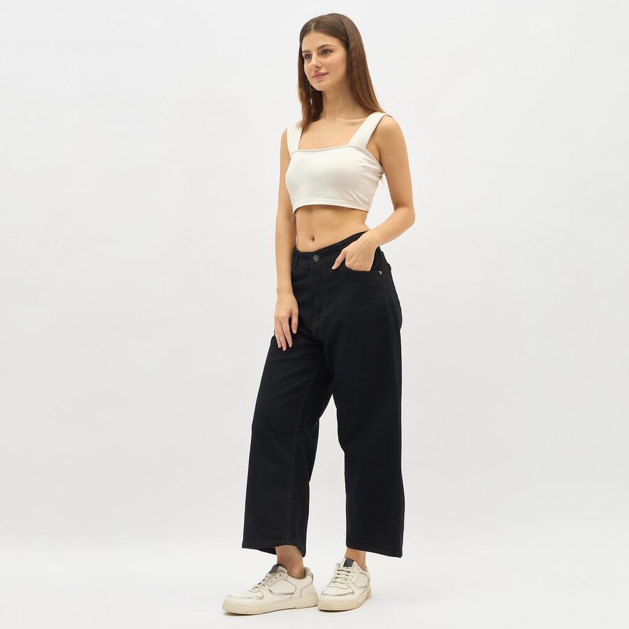 Women's Jet Black Wide-Leg High-Rise Jeans, काला, large image number null