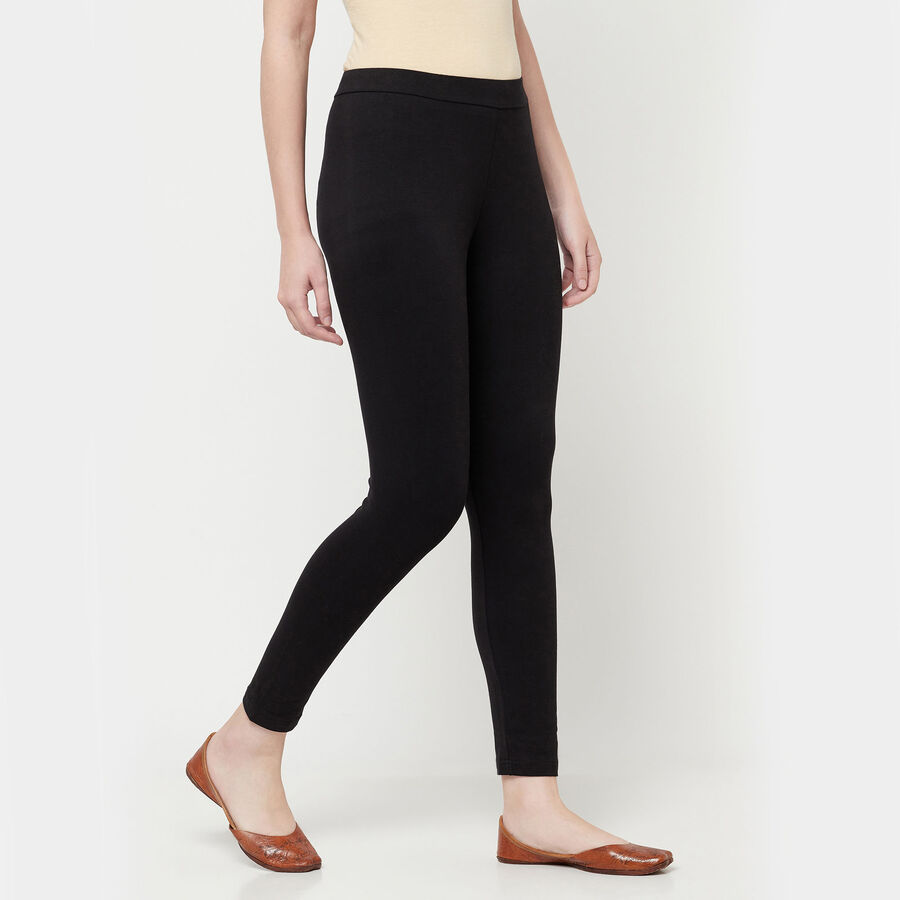 Solid Ankle Length Churidar, Black, large image number null