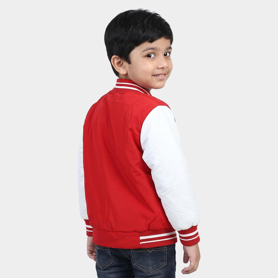Boys Maroon Stand Collar Varsity Jacket, मरून, large
