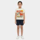 Girls White Cotton Casual T-Shirt, ऑफ व्हाइट, small