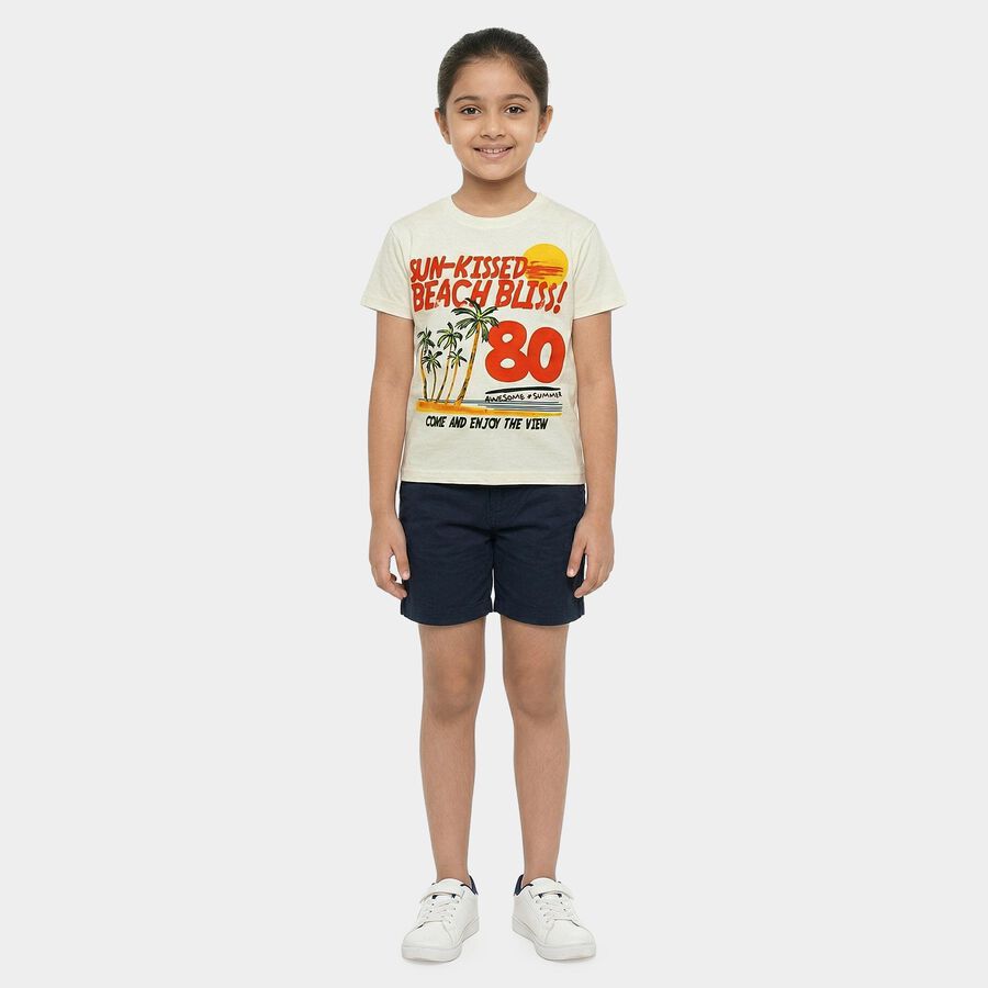Girls White Cotton Casual T-Shirt, ऑफ व्हाइट, large