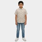 Boys' Beige Cotton Spread Collar Casual Shirt, Beige, small