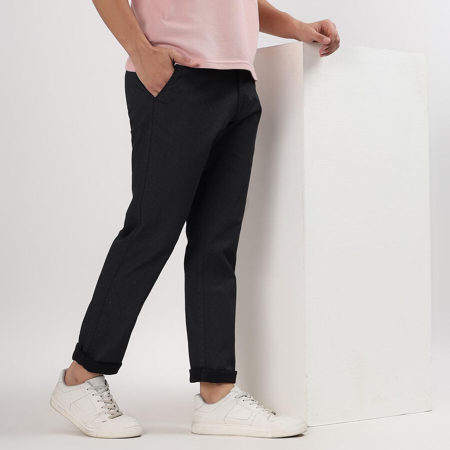 Men's Slim Fit Casual Trousers, काला, large image number null