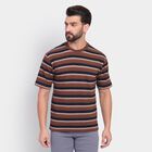 Men's Round Neck Half Sleeves T-Shirt , Brown, small