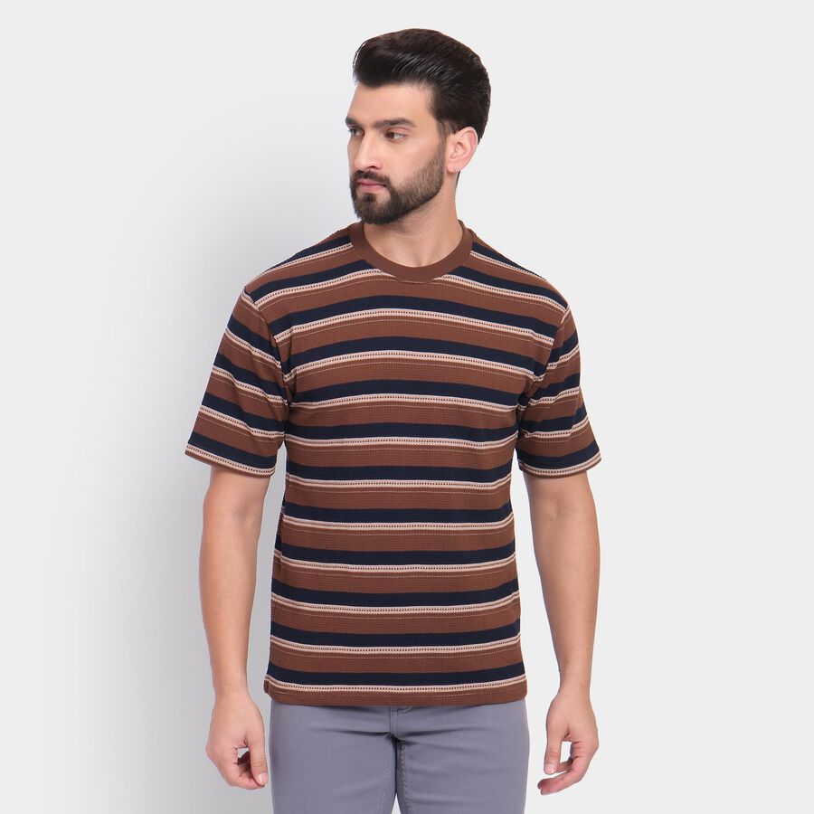 Men's Round Neck Half Sleeves T-Shirt , Brown, large