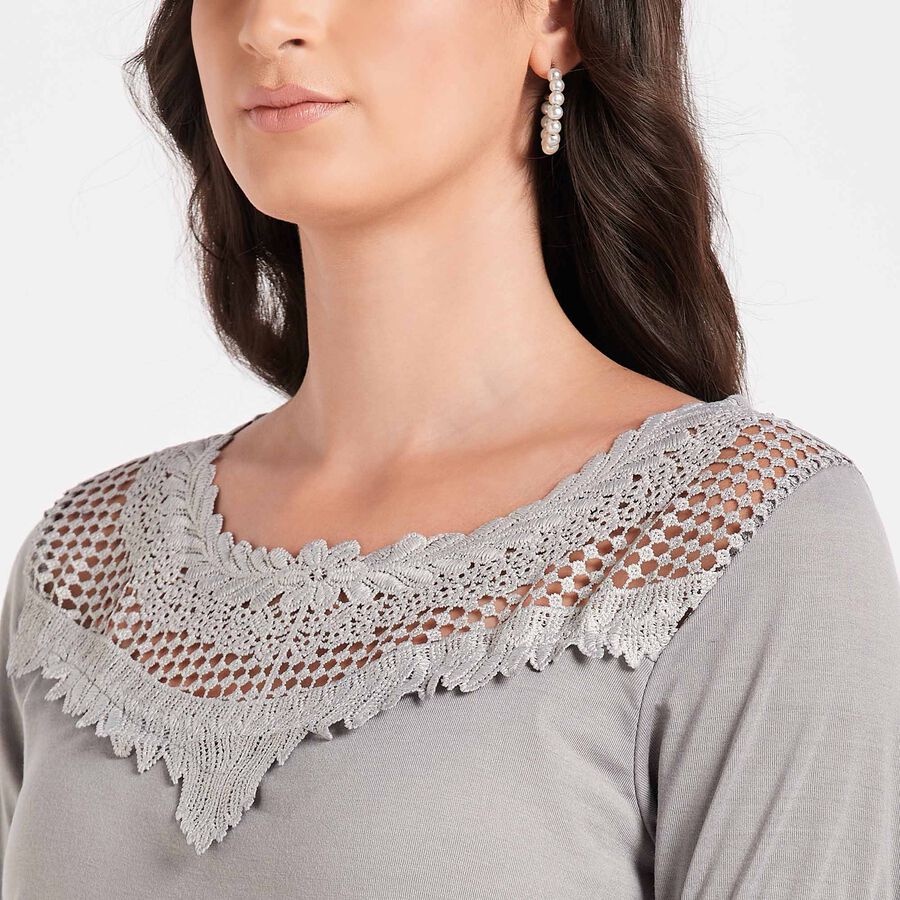 Embellished Short Sleeve Top, Dark Grey, large image number null