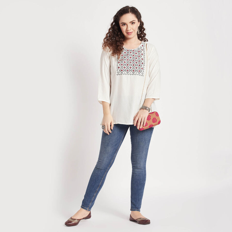 Embroidered Straight Kurti, ऑफ व्हाइट, large image number null